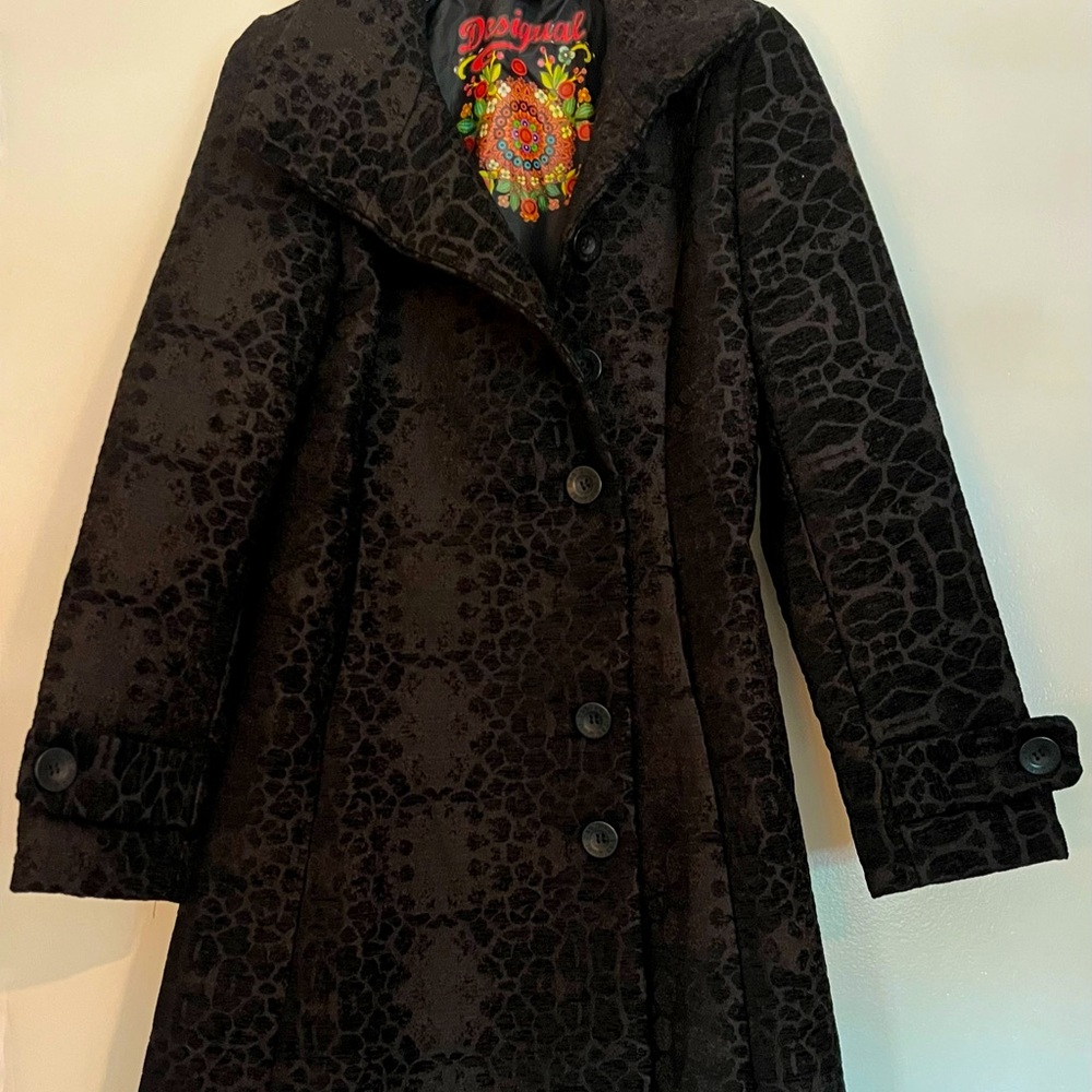 Desigual women black floral overcoat (size 40)